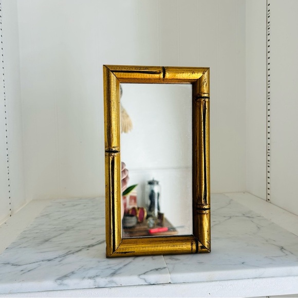 Vintage Gold Wood Bamboo Framed Wall or Vanity Mirror 9” - Picture 3 of 6